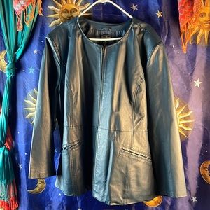 3X real leather jacket coat teal green blue